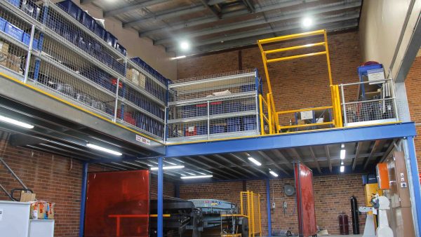 Structural-Mezzanine-Floor-with-Roll-Over-Pallet-Gate