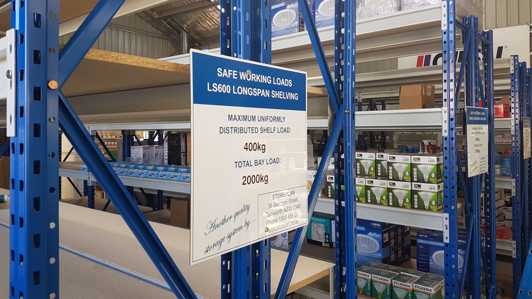 safe working load signs on shelving